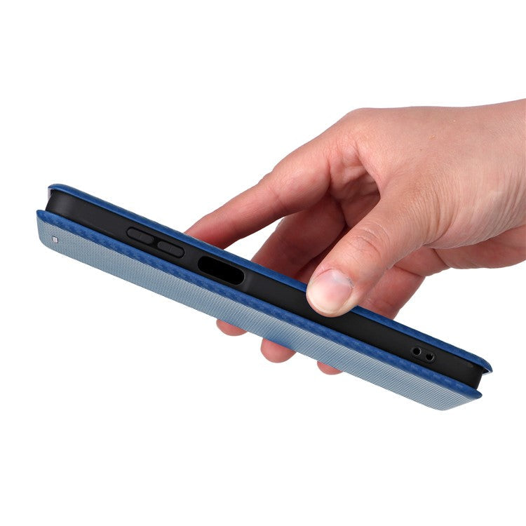 For Samsung Galaxy F06 5G / M06 5G Case Carbon Fiber Texture Drop-Proof PU Leather Phone Cover - Blue