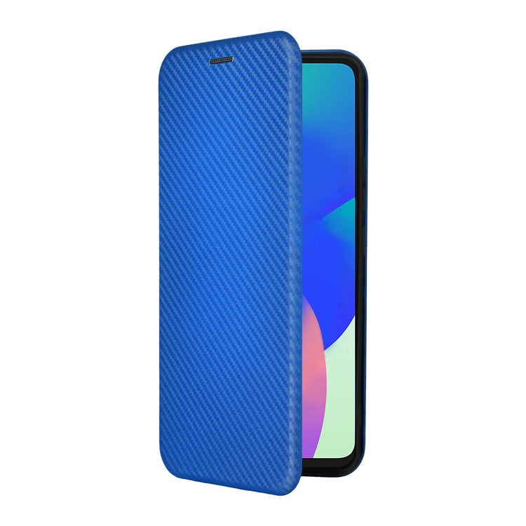 For Samsung Galaxy F06 5G / M06 5G Case Carbon Fiber Texture Drop-Proof PU Leather Phone Cover - Blue