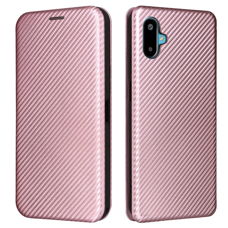 For Samsung Galaxy F06 5G / M06 5G Case Carbon Fiber Texture Drop-Proof PU Leather Phone Cover - Rose Gold