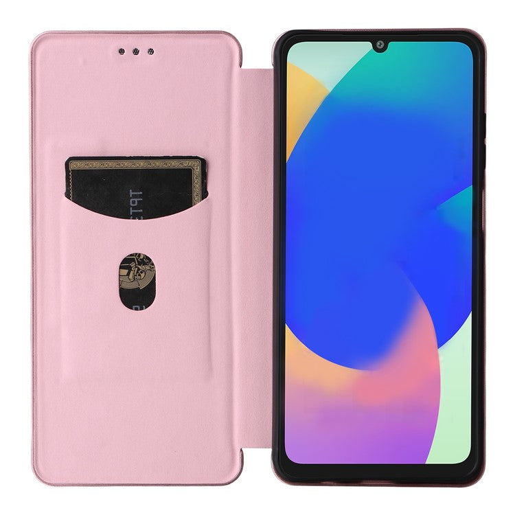 For Samsung Galaxy F06 5G / M06 5G Case Carbon Fiber Texture Drop-Proof PU Leather Phone Cover - Rose Gold
