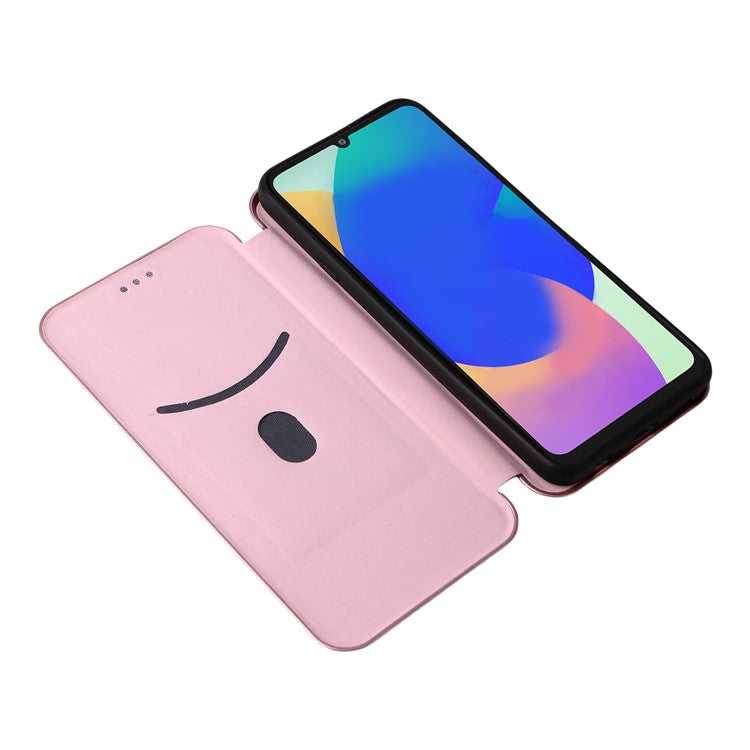 For Samsung Galaxy F06 5G / M06 5G Case Carbon Fiber Texture Drop-Proof PU Leather Phone Cover - Rose Gold