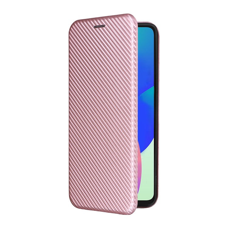 For Samsung Galaxy F06 5G / M06 5G Case Carbon Fiber Texture Drop-Proof PU Leather Phone Cover - Rose Gold