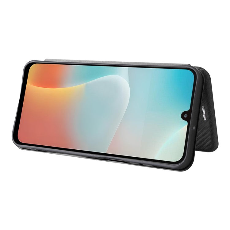 For Samsung Galaxy F16 5G / M16 5G Case Carbon Fiber Texture Drop-Proof PU Leather Phone Cover - Black