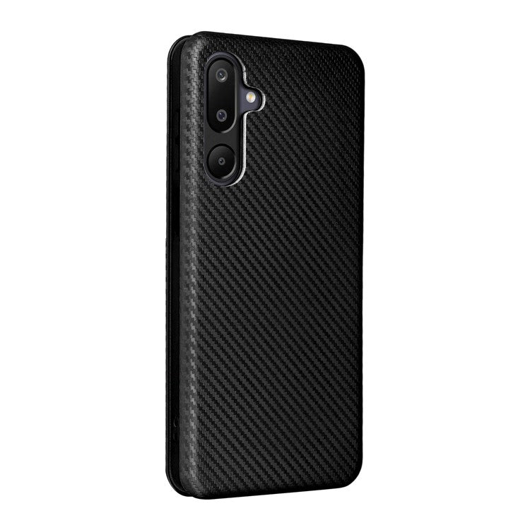 For Samsung Galaxy F16 5G / M16 5G Case Carbon Fiber Texture Drop-Proof PU Leather Phone Cover - Black
