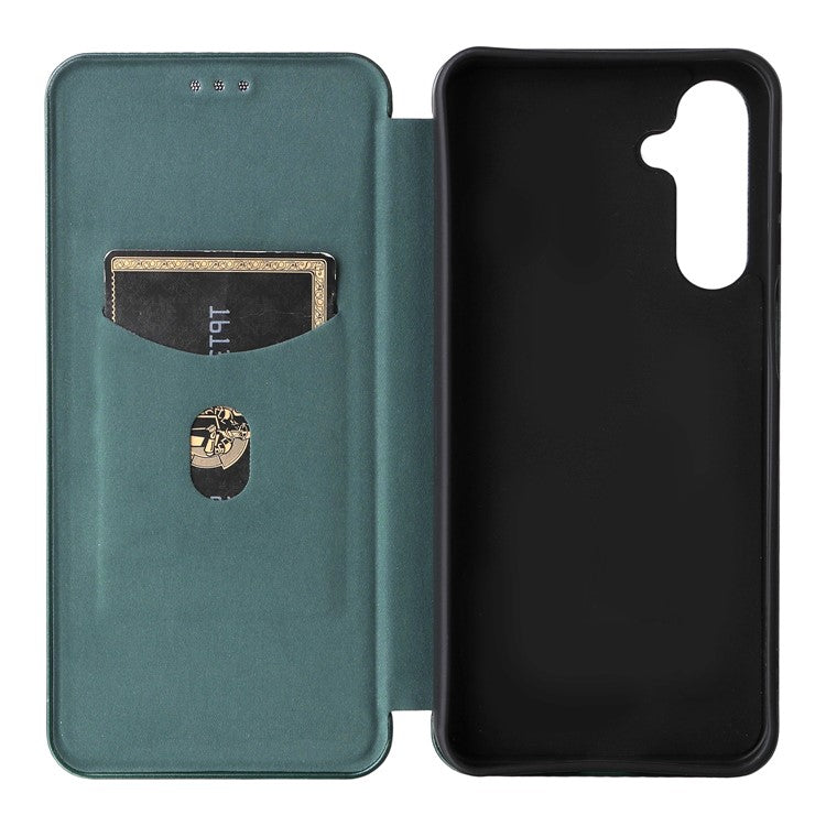 For Samsung Galaxy F16 5G / M16 5G Case Carbon Fiber Texture Drop-Proof PU Leather Phone Cover - Green
