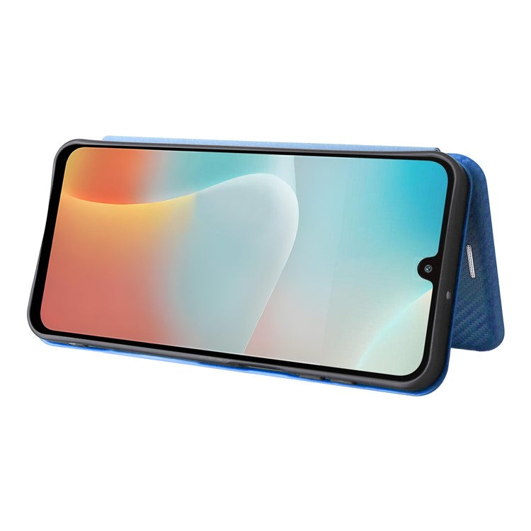 For Samsung Galaxy F16 5G / M16 5G Case Carbon Fiber Texture Drop-Proof PU Leather Phone Cover - Blue