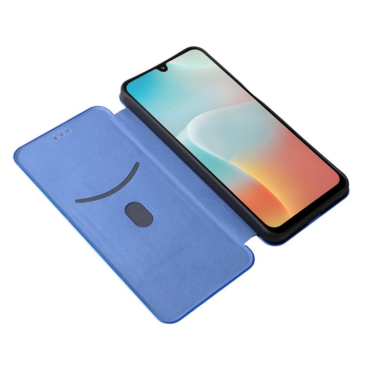 For Samsung Galaxy F16 5G / M16 5G Case Carbon Fiber Texture Drop-Proof PU Leather Phone Cover - Blue