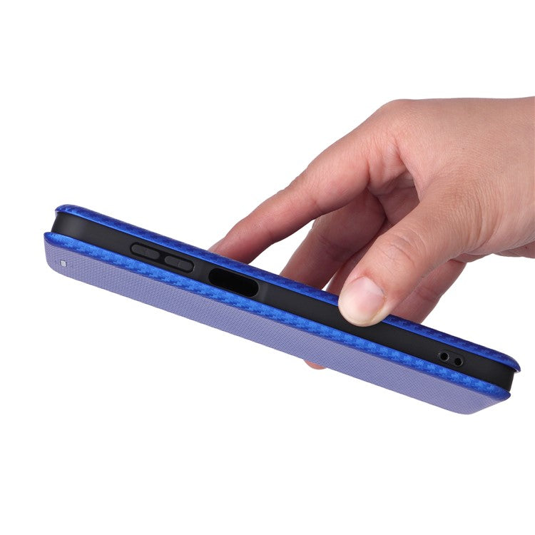 For Samsung Galaxy F16 5G / M16 5G Case Carbon Fiber Texture Drop-Proof PU Leather Phone Cover - Blue