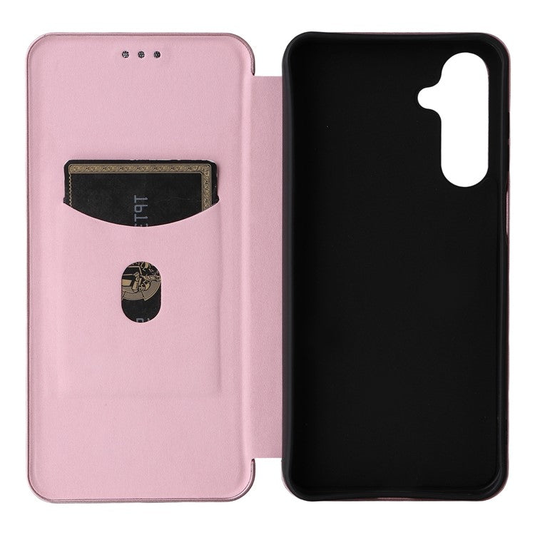 For Samsung Galaxy F16 5G / M16 5G Case Carbon Fiber Texture Drop-Proof PU Leather Phone Cover - Rose Gold