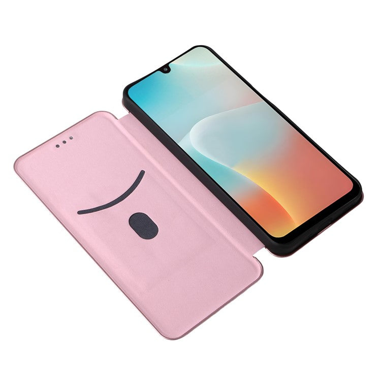 For Samsung Galaxy F16 5G / M16 5G Case Carbon Fiber Texture Drop-Proof PU Leather Phone Cover - Rose Gold
