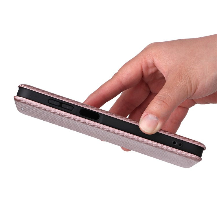 For Samsung Galaxy F16 5G / M16 5G Case Carbon Fiber Texture Drop-Proof PU Leather Phone Cover - Rose Gold