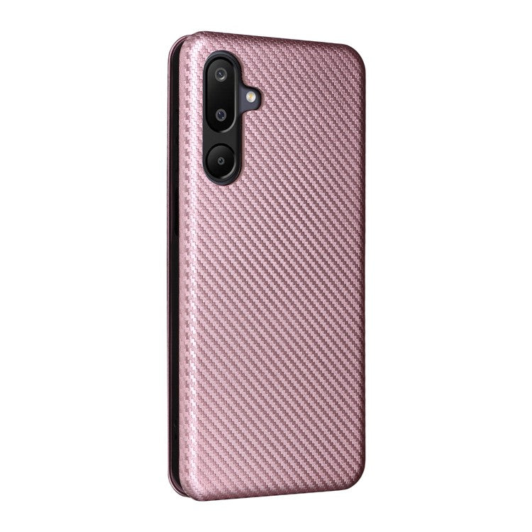 For Samsung Galaxy F16 5G / M16 5G Case Carbon Fiber Texture Drop-Proof PU Leather Phone Cover - Rose Gold
