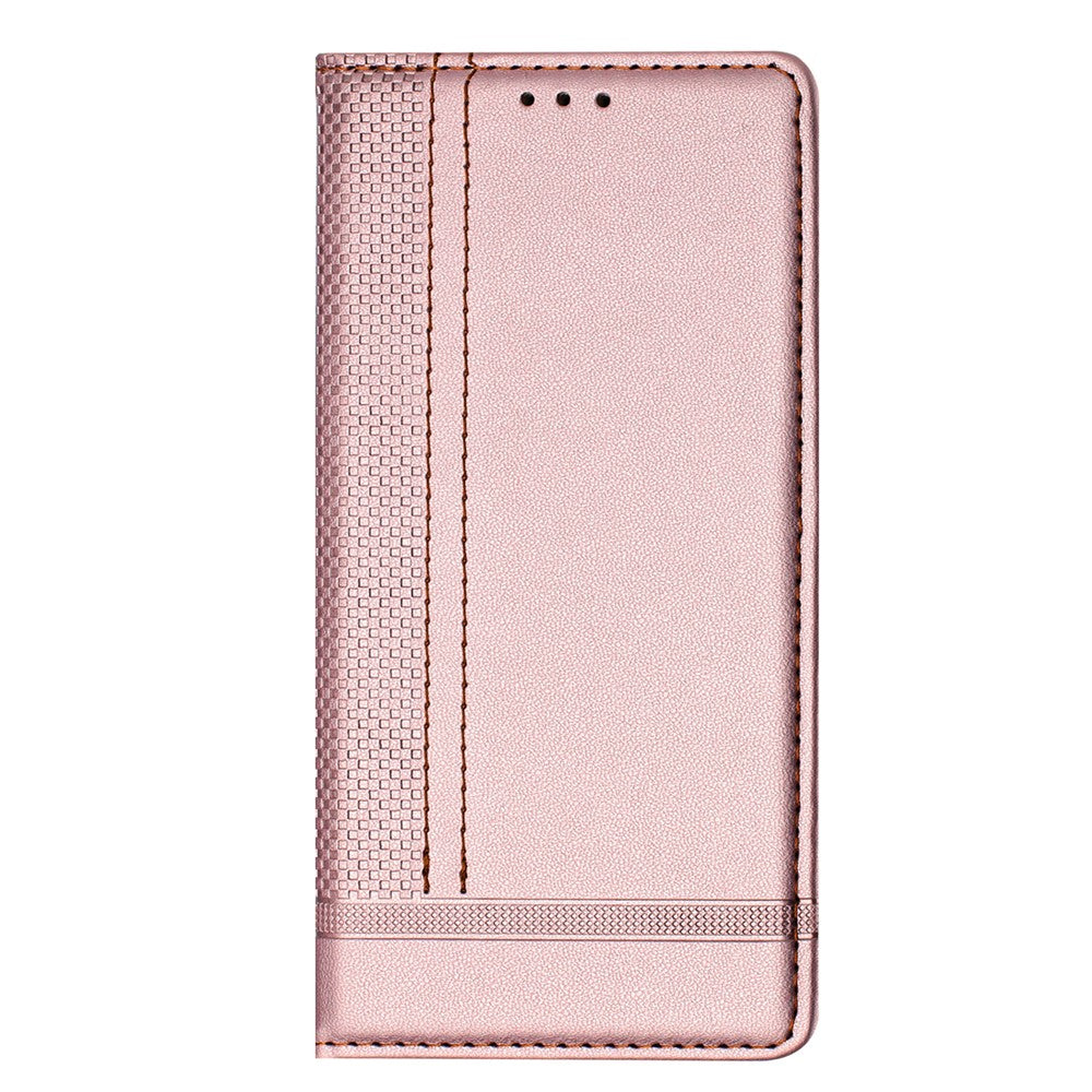 For Oppo Reno13 5G (Global) Case L-Shaped Grid Pattern Leather Stand Phone Cover with Card Slots - Rose Gold