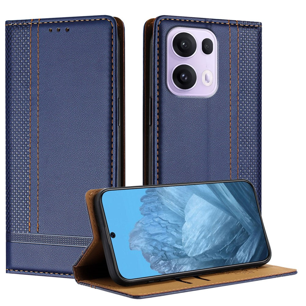 For Oppo Reno13 Pro 5G Case L-Shaped Grid Pattern Leather Stand Phone Cover with Card Slots - Blue