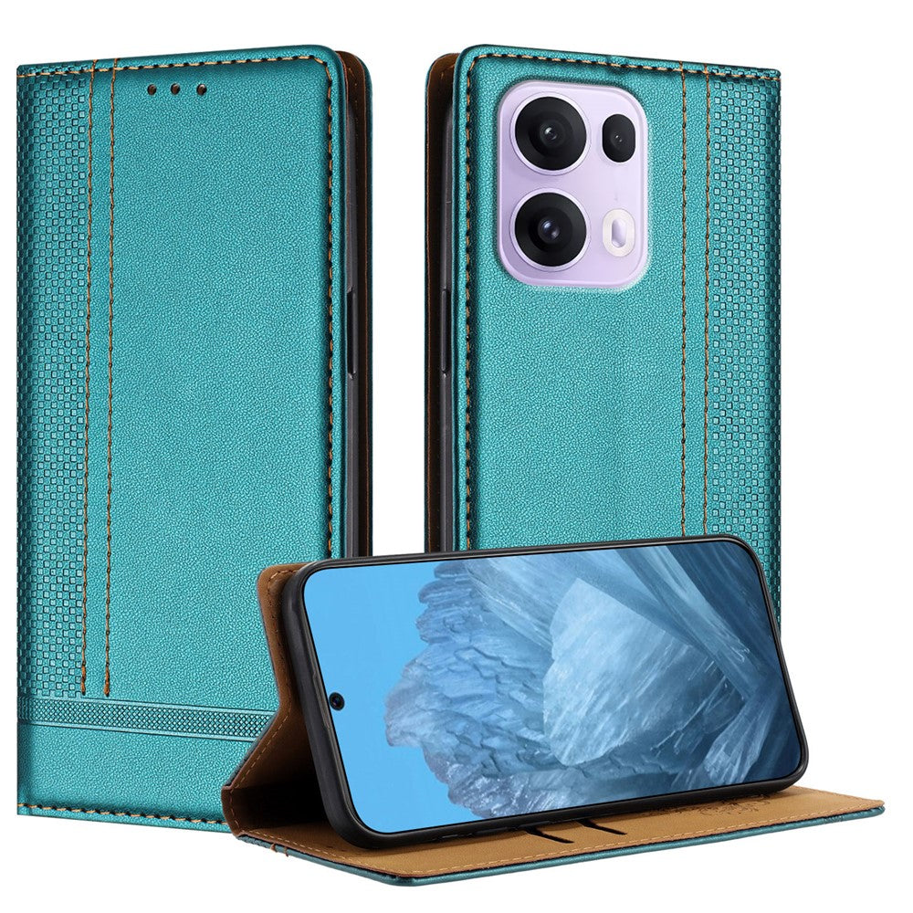 For Oppo Reno13 Pro 5G Case L-Shaped Grid Pattern Leather Stand Phone Cover with Card Slots - Green