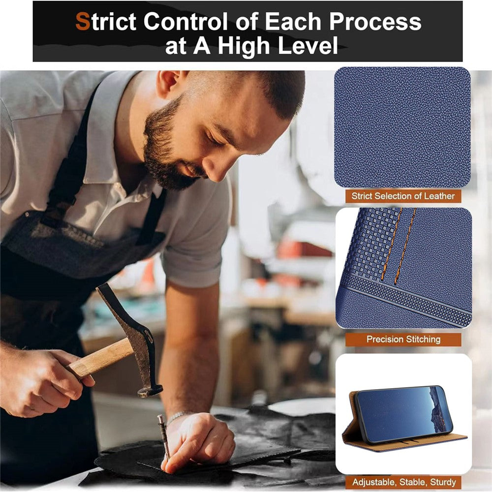 For Oppo Reno13 F 5G Case L-Shaped Grid Pattern Leather Stand Phone Cover with Card Slots - Blue