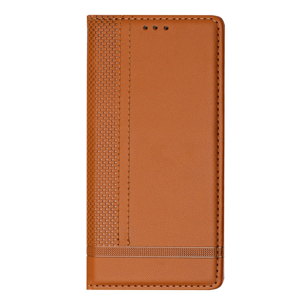 For Oppo Reno13 F 5G Case L-Shaped Grid Pattern Leather Stand Phone Cover with Card Slots - Brown