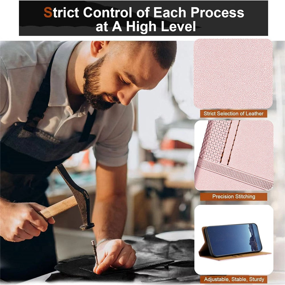 For Oppo Reno13 F 5G Case L-Shaped Grid Pattern Leather Stand Phone Cover with Card Slots - Rose Gold