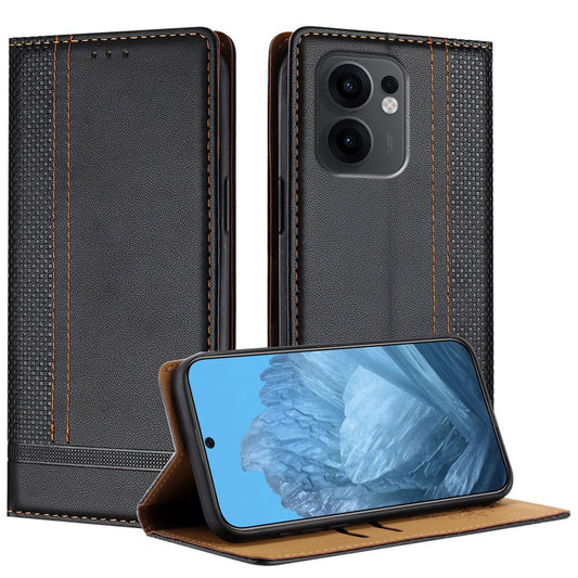For Oppo Reno13 F 5G Case L-Shaped Grid Pattern Leather Stand Phone Cover with Card Slots - Black
