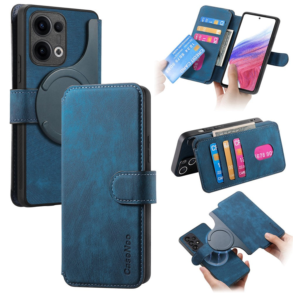 For Oppo Reno13 5G (Global) Magnetic Case CASENEO Detachable Leather Phone Wallet Cover - Dark Blue