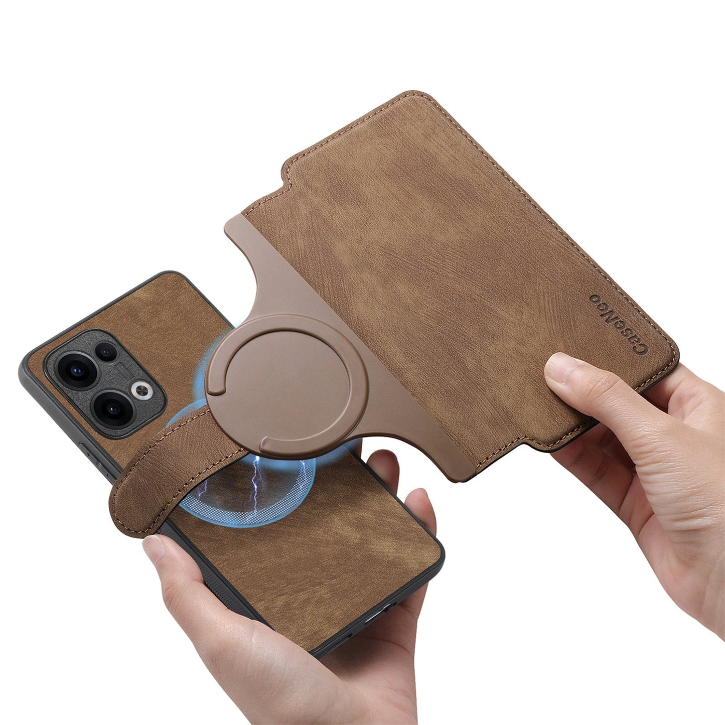 For Oppo Reno13 5G (Global) Magnetic Case CASENEO Detachable Leather Phone Wallet Cover - Brown