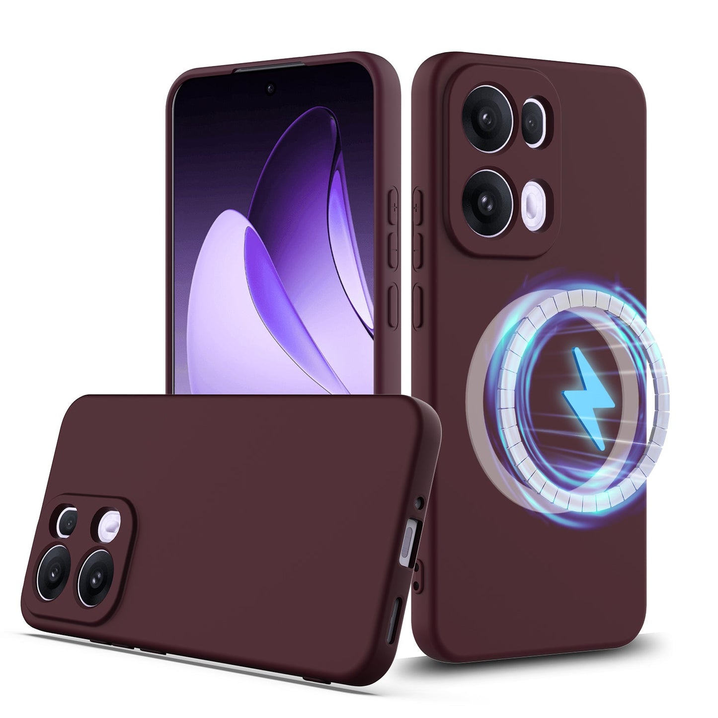 For Oppo Reno13 Pro 5G Case Compatible with MagSafe Anti-Drop Liquid Silicone Phone Cover - Wine Red