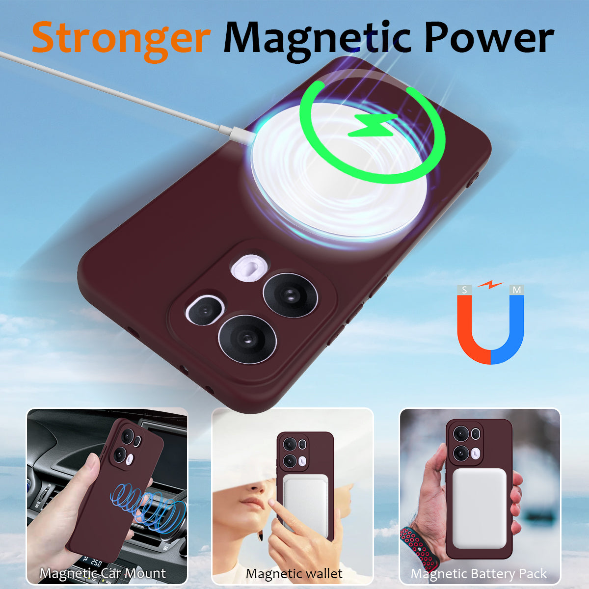 For Oppo Reno13 Pro 5G Case Compatible with MagSafe Anti-Drop Liquid Silicone Phone Cover - Wine Red