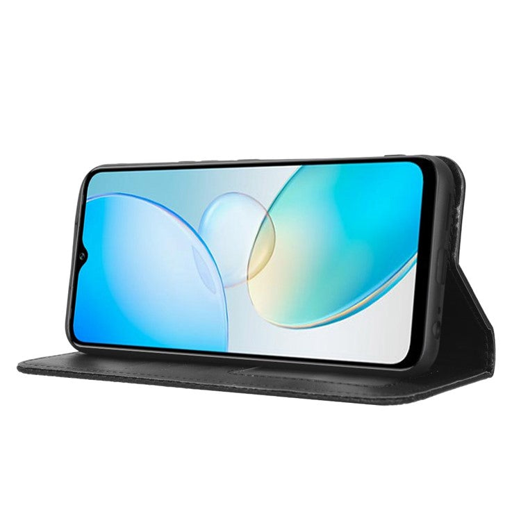 For Infinix Hot 12 Pro 4G X668C Retro Texture PU Leather Flip Wallet Case Imprinted Pattern Stand Folio Phone Cover - Black