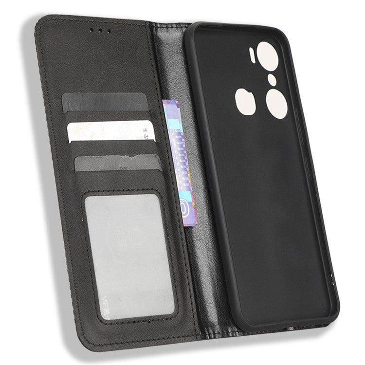 For Infinix Hot 12 Pro 4G X668C Retro Texture PU Leather Flip Wallet Case Imprinted Pattern Stand Folio Phone Cover - Black