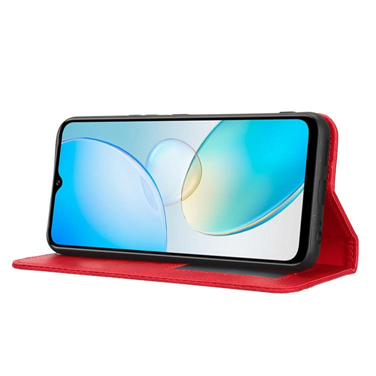 For Infinix Hot 12 Pro 4G X668C Retro Texture PU Leather Flip Wallet Case Imprinted Pattern Stand Folio Phone Cover - Red