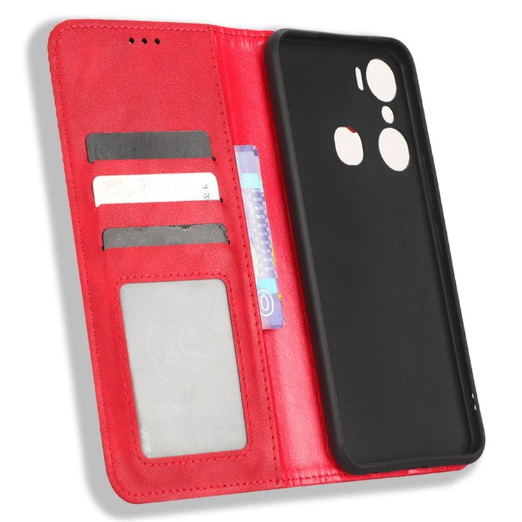 For Infinix Hot 12 Pro 4G X668C Retro Texture PU Leather Flip Wallet Case Imprinted Pattern Stand Folio Phone Cover - Red