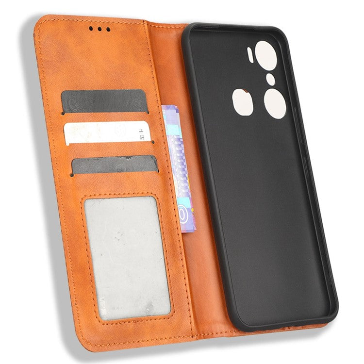 For Infinix Hot 12 Pro 4G X668C Retro Texture PU Leather Flip Wallet Case Imprinted Pattern Stand Folio Phone Cover - Brown