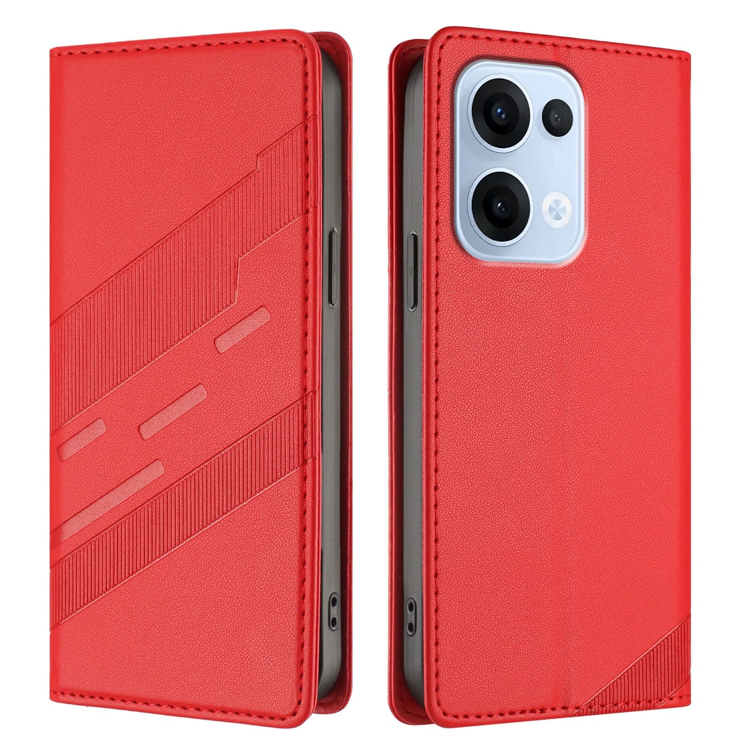 For Oppo Reno13 5G (Global) Phone Cases Punk Style Imprinted Wallet Stand Leather Cover - Red