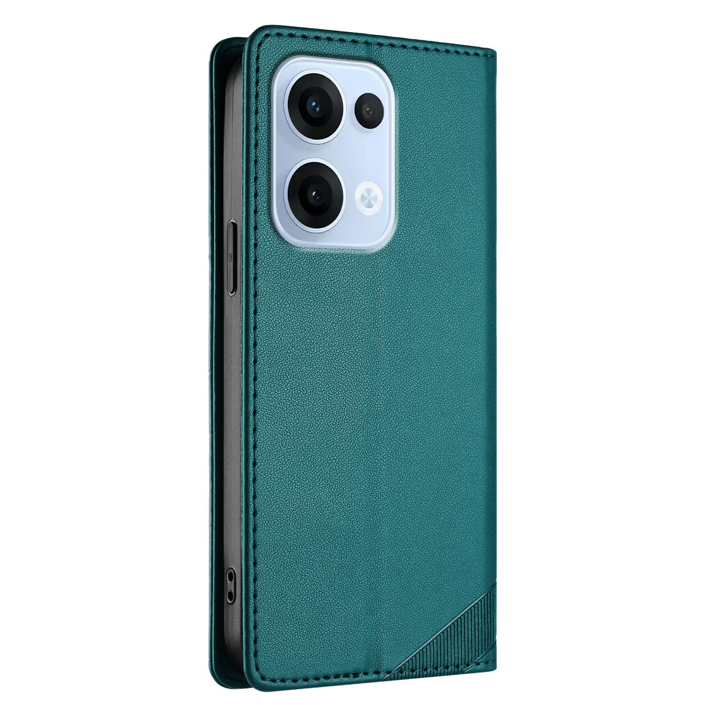 For Oppo Reno13 5G (Global) Phone Cases Punk Style Imprinted Wallet Stand Leather Cover - Dark Green