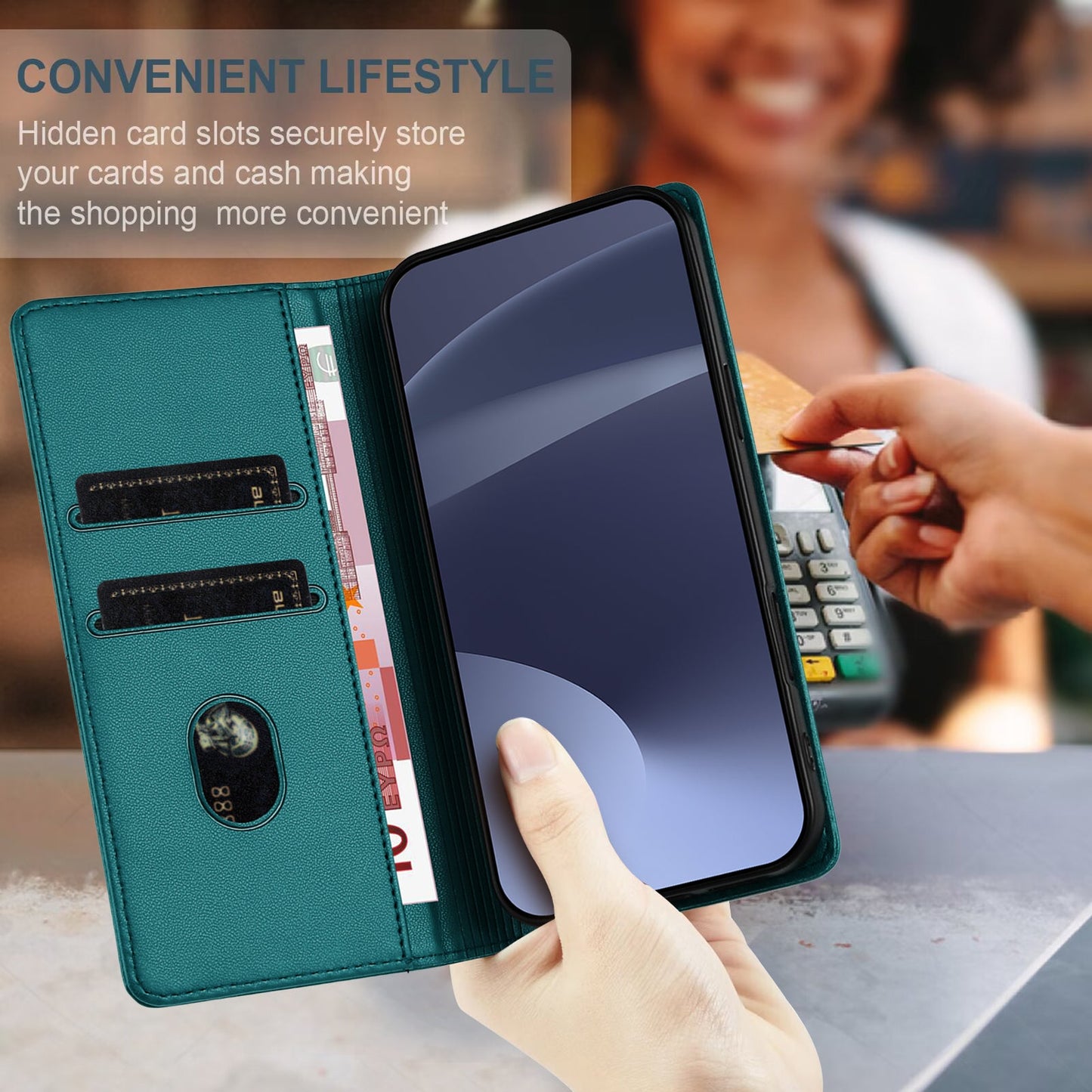 For Oppo Reno13 5G (Global) Phone Cases Punk Style Imprinted Wallet Stand Leather Cover - Dark Green