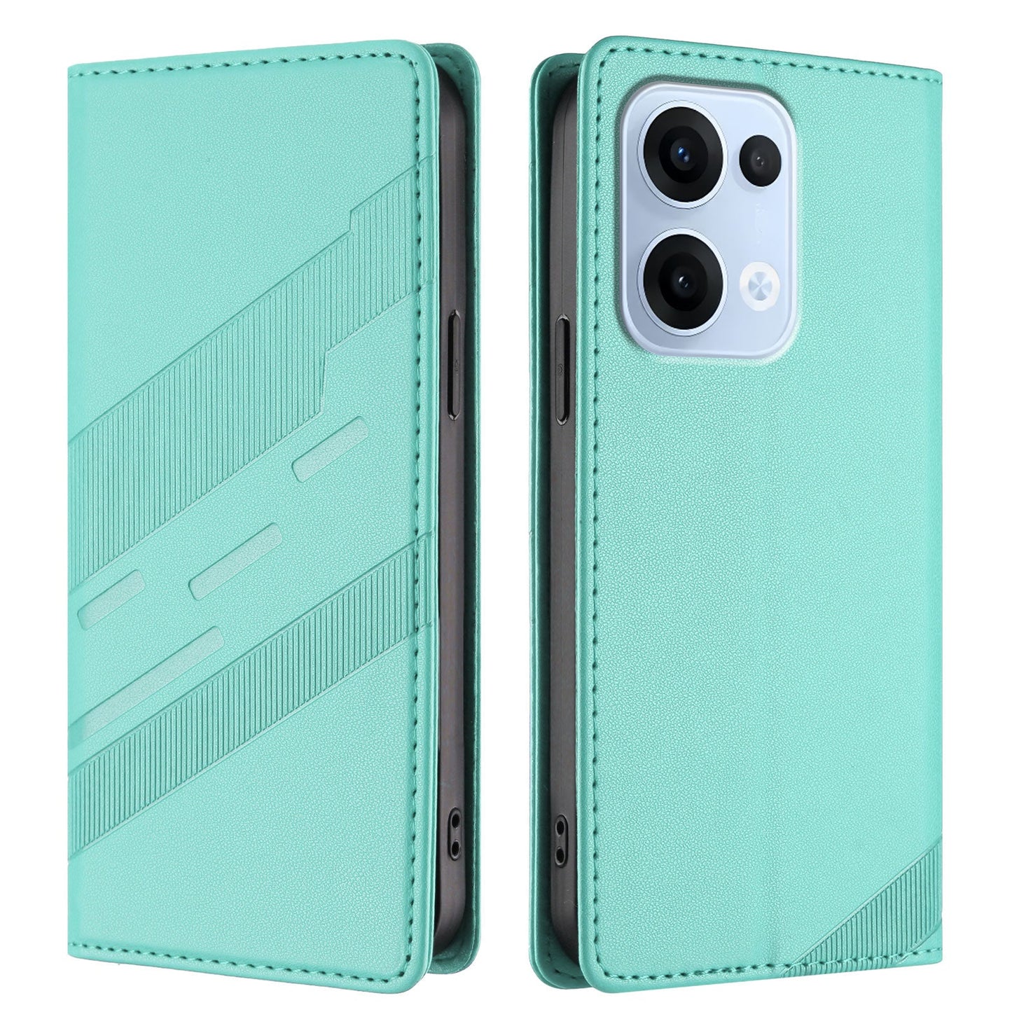 For Oppo Reno13 5G (Global) Phone Cases Punk Style Imprinted Wallet Stand Leather Cover - Mint Green