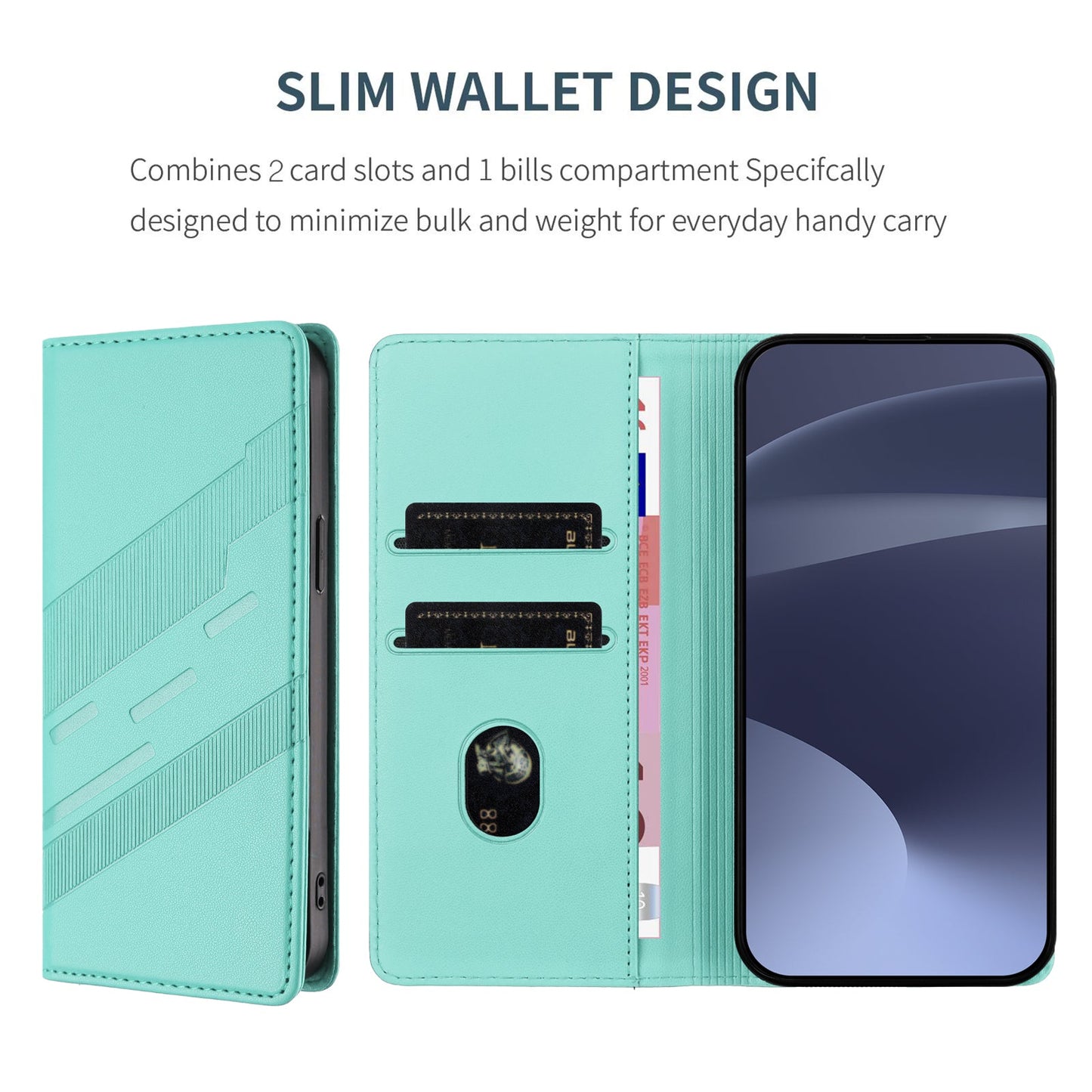 For Oppo Reno13 5G (Global) Phone Cases Punk Style Imprinted Wallet Stand Leather Cover - Mint Green