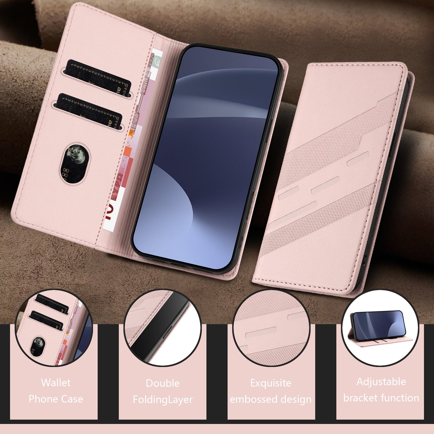 For Oppo Reno13 5G (Global) Phone Cases Punk Style Imprinted Wallet Stand Leather Cover - Pink