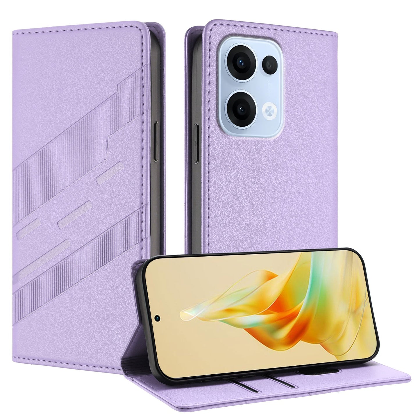 For Oppo Reno13 5G (Global) Phone Cases Punk Style Imprinted Wallet Stand Leather Cover - Light Purple