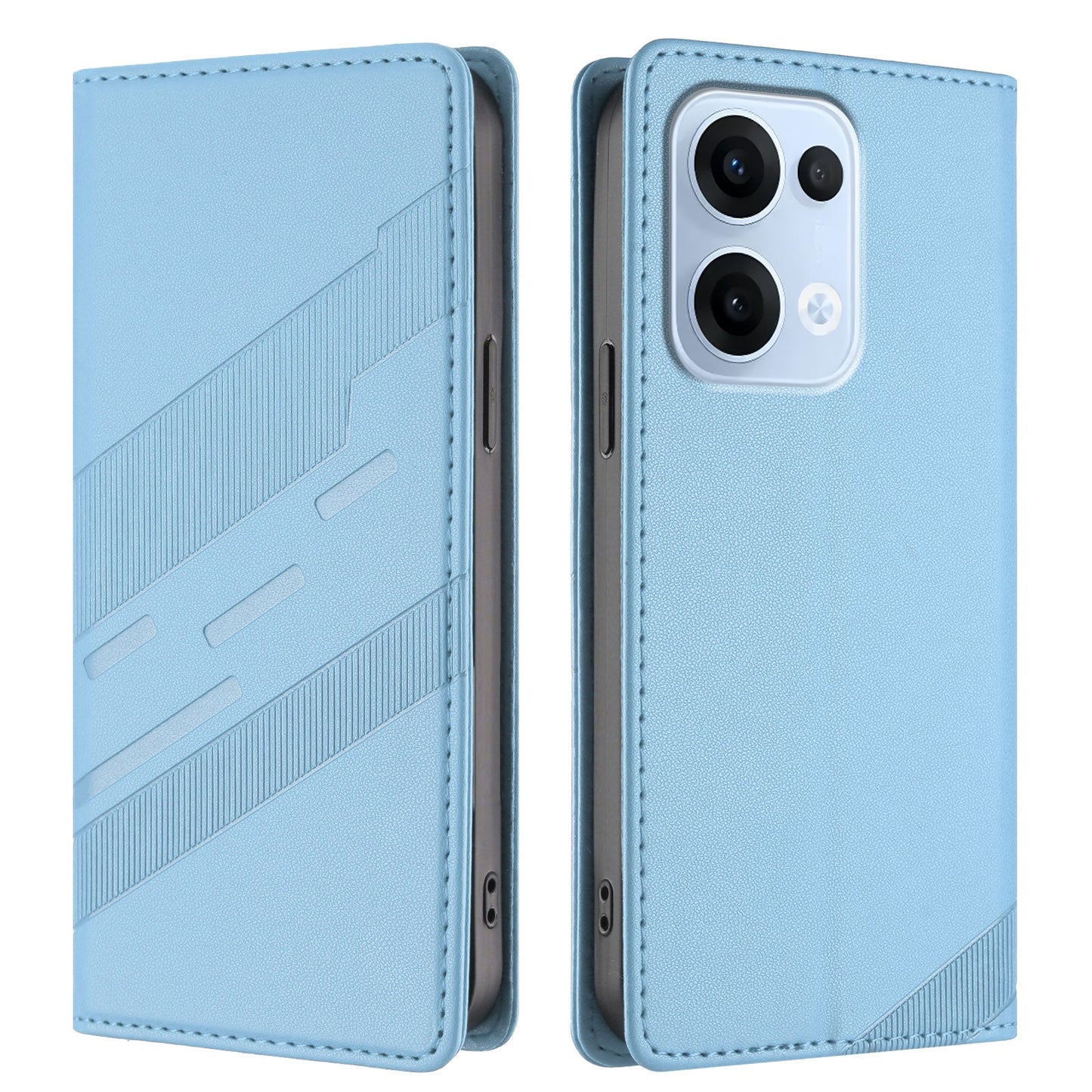 For Oppo Reno13 5G (Global) Phone Cases Punk Style Imprinted Wallet Stand Leather Cover - Baby Blue