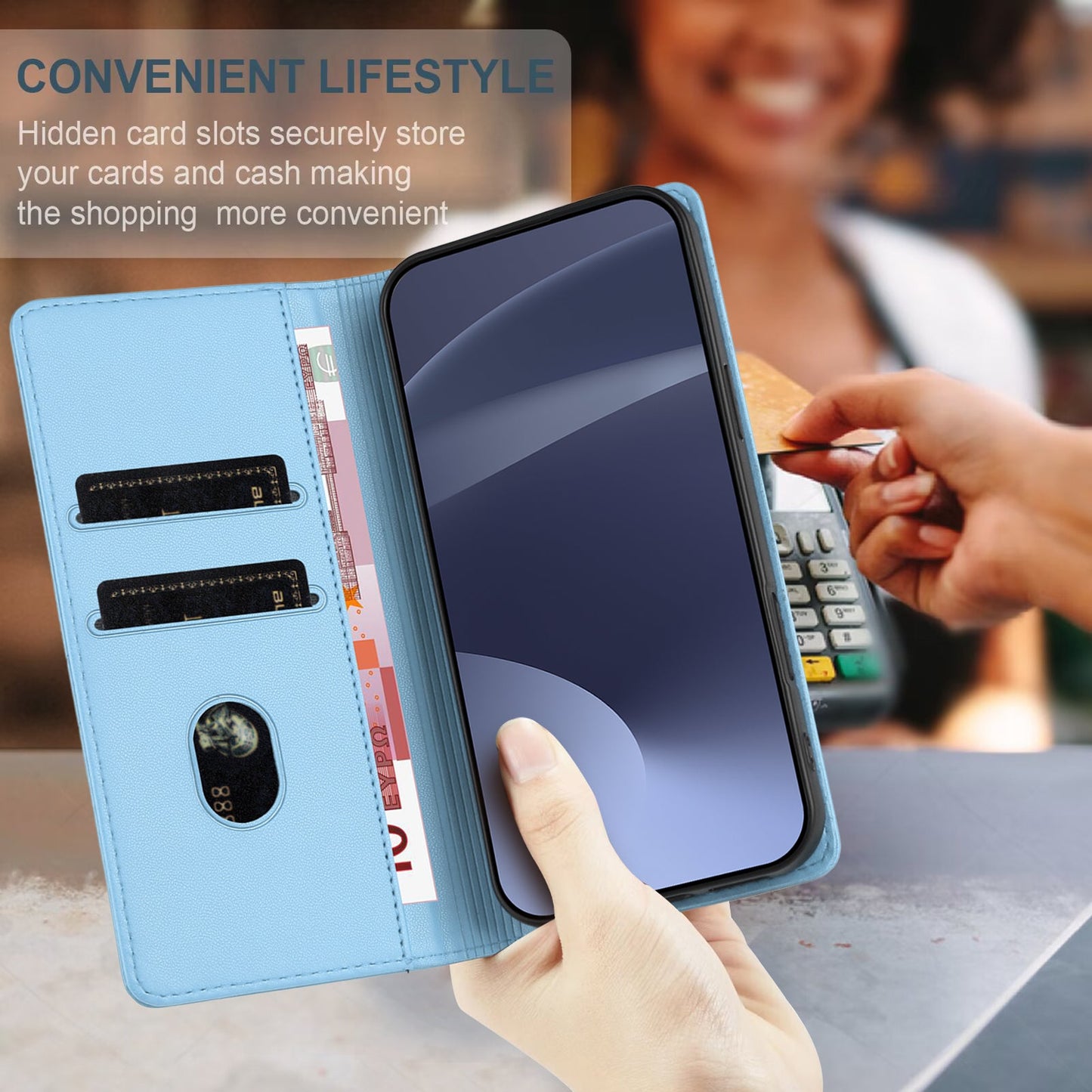For Oppo Reno13 5G (Global) Phone Cases Punk Style Imprinted Wallet Stand Leather Cover - Baby Blue