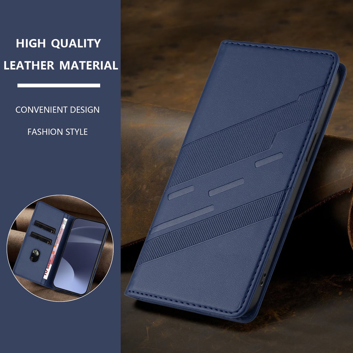 For Oppo Reno13 5G (Global) Phone Cases Punk Style Imprinted Wallet Stand Leather Cover - Dark Blue