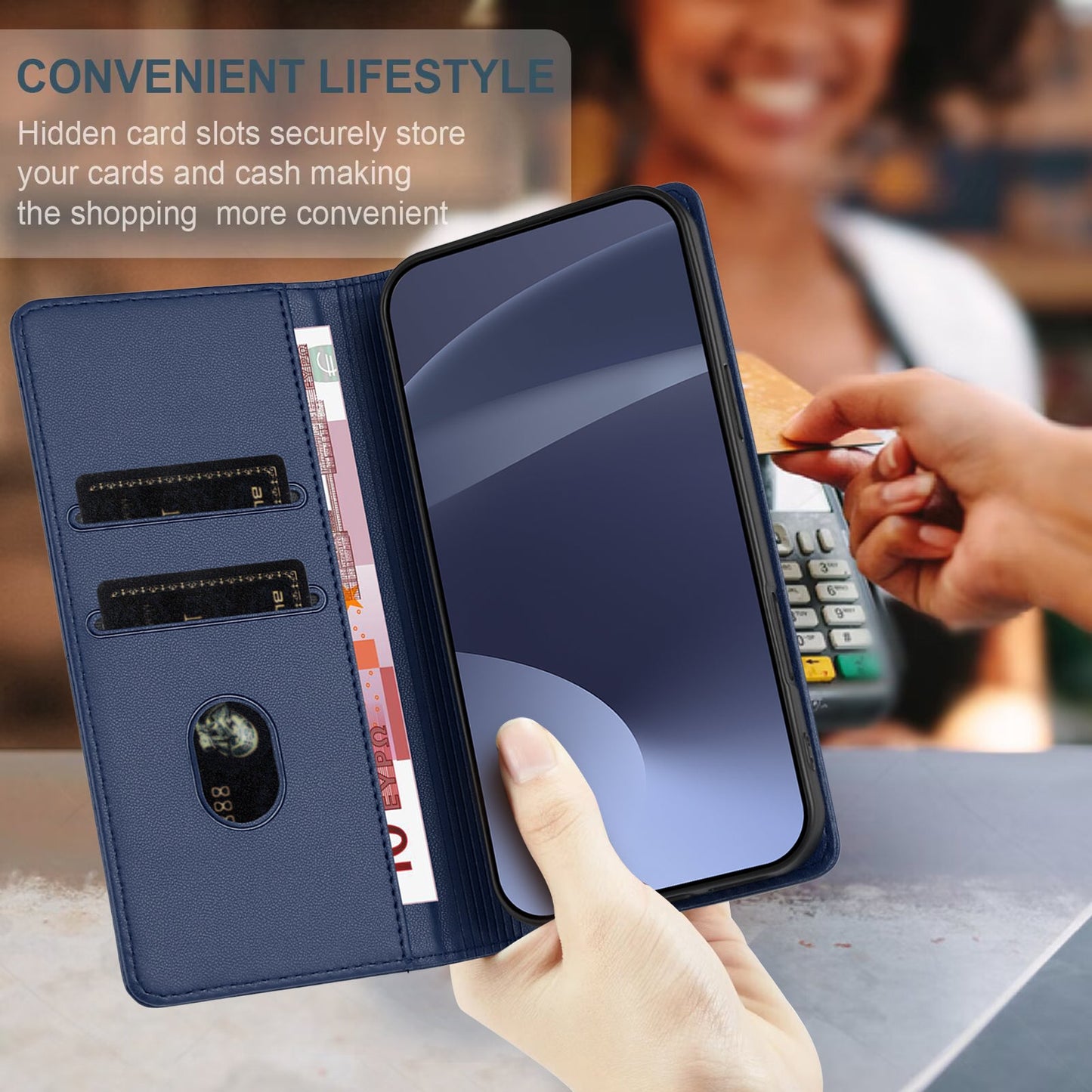 For Oppo Reno13 5G (Global) Phone Cases Punk Style Imprinted Wallet Stand Leather Cover - Dark Blue