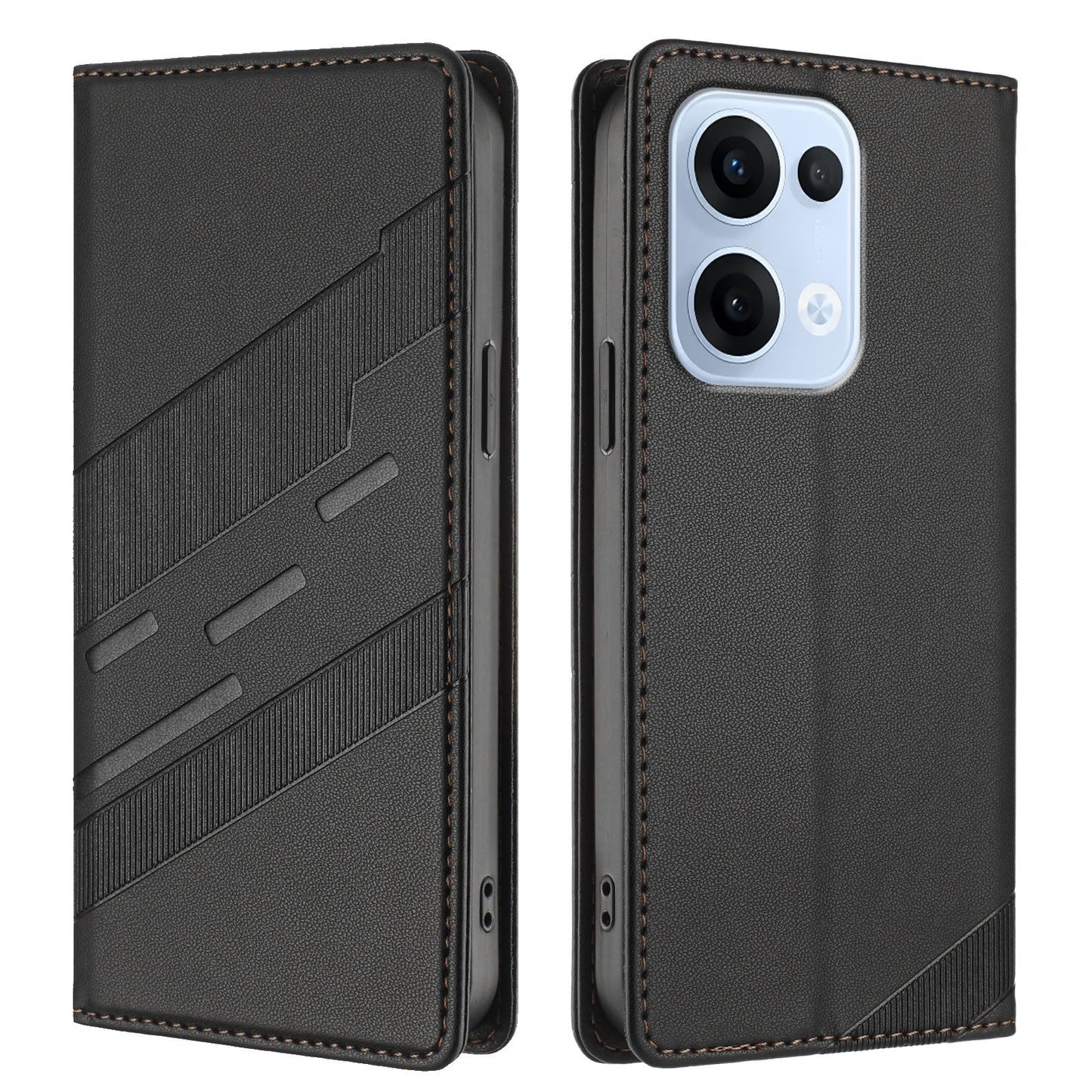 For Oppo Reno13 5G (Global) Phone Cases Punk Style Imprinted Wallet Stand Leather Cover - Black
