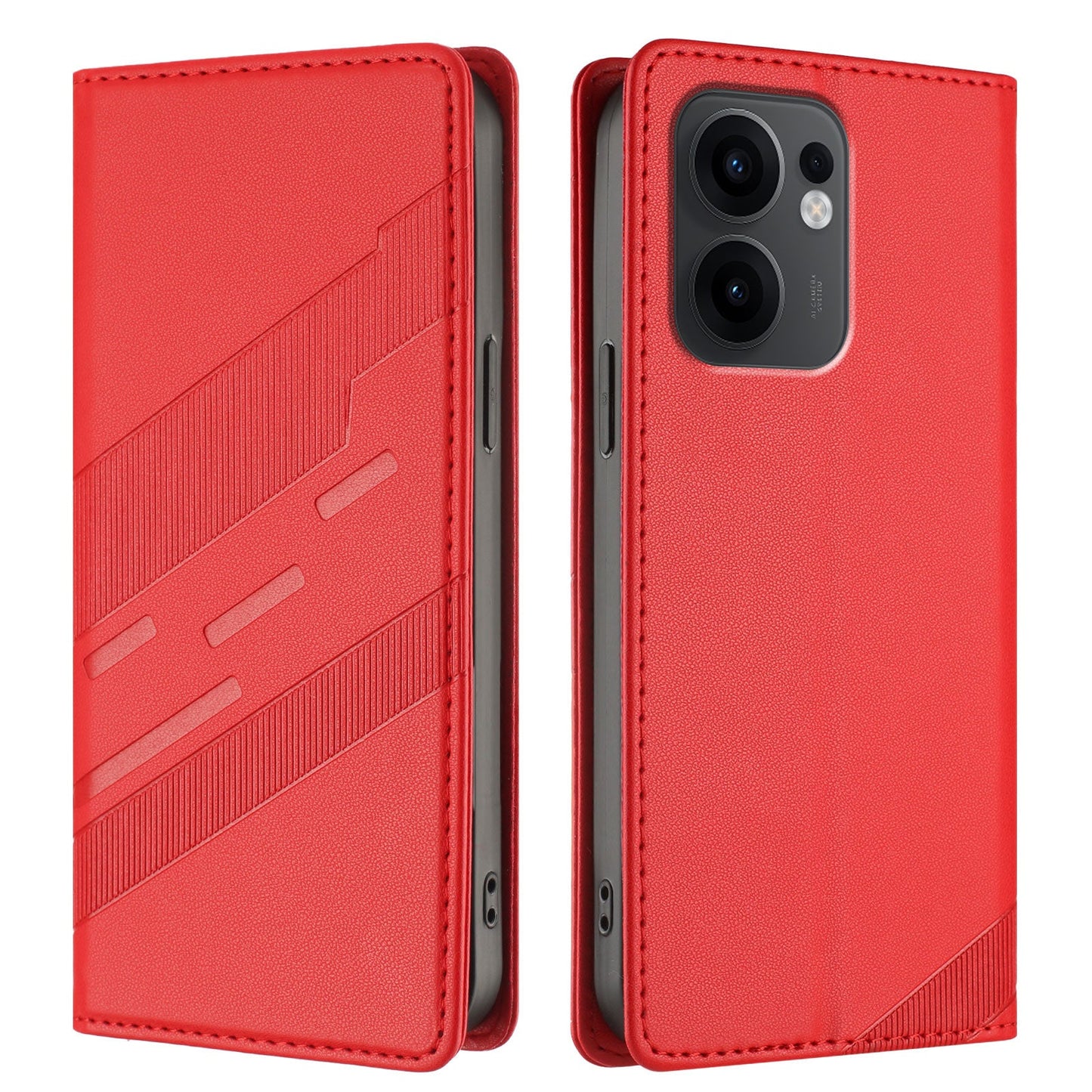 For Oppo Reno13 F 5G Phone Cases Punk Style Imprinted Wallet Stand Leather Cover - Red