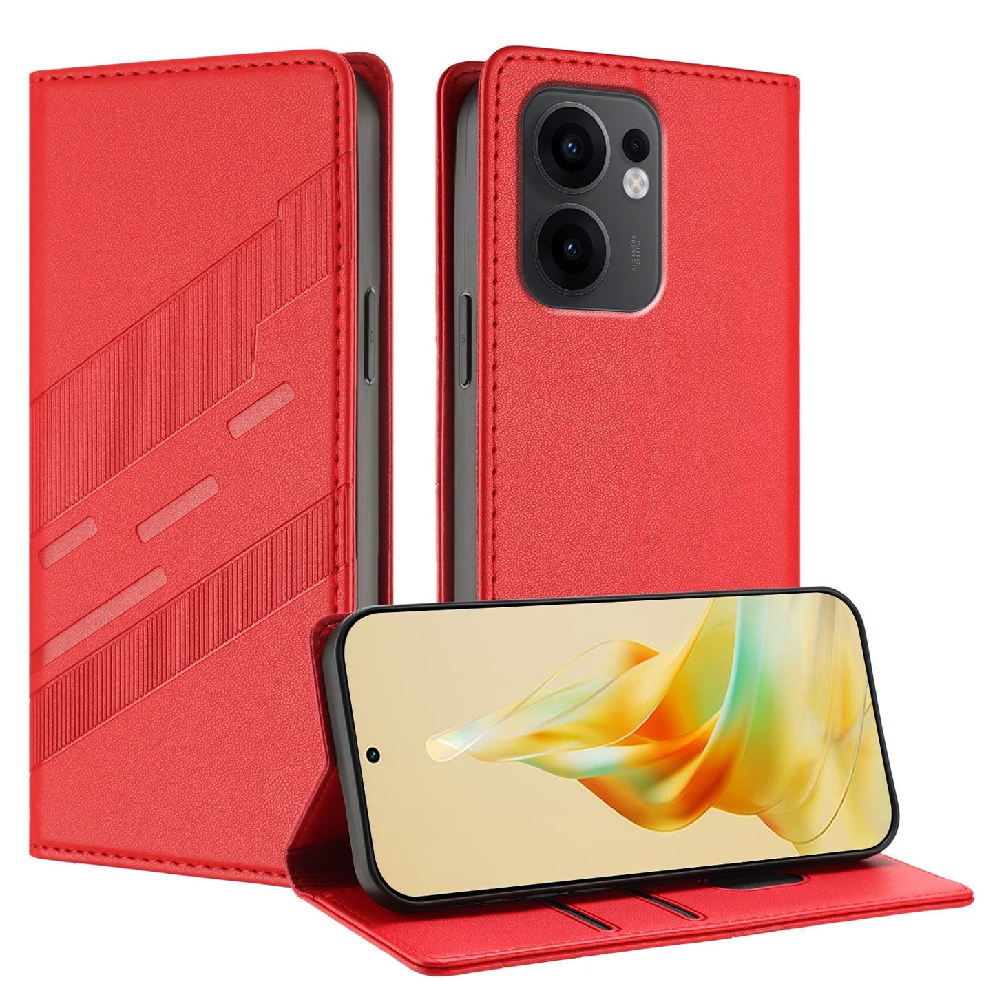 For Oppo Reno13 F 5G Phone Cases Punk Style Imprinted Wallet Stand Leather Cover - Red