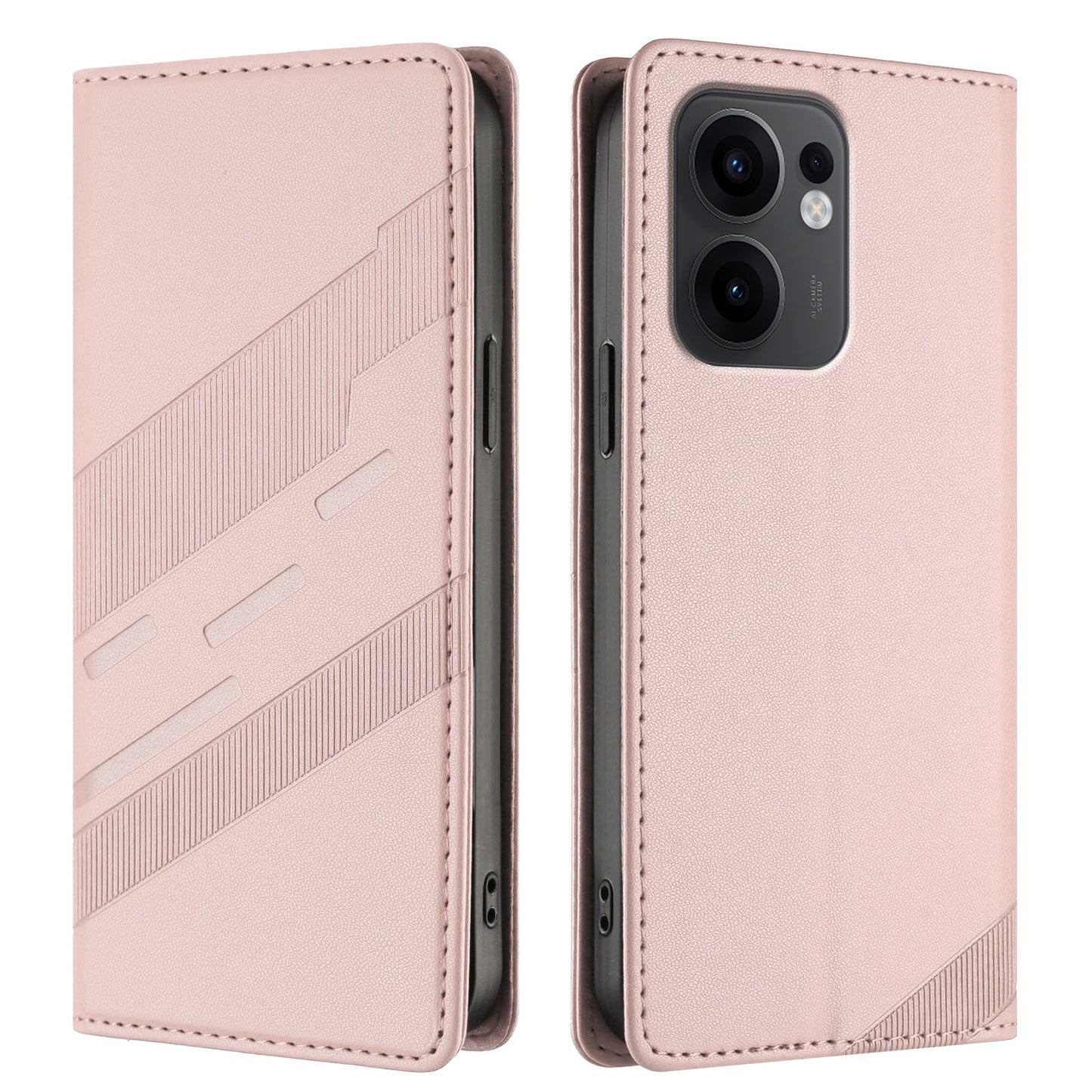 For Oppo Reno13 F 5G Phone Cases Punk Style Imprinted Wallet Stand Leather Cover - Pink