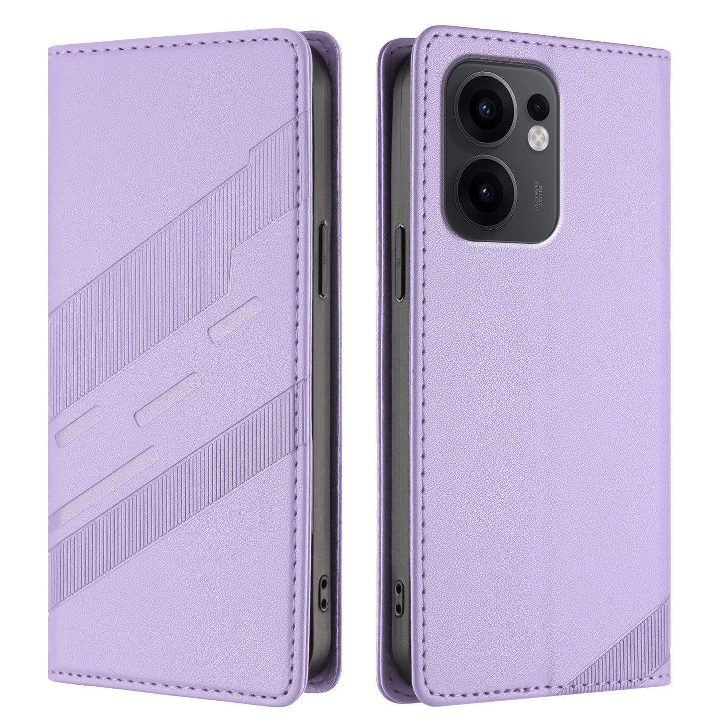 For Oppo Reno13 F 5G Phone Cases Punk Style Imprinted Wallet Stand Leather Cover - Light Purple