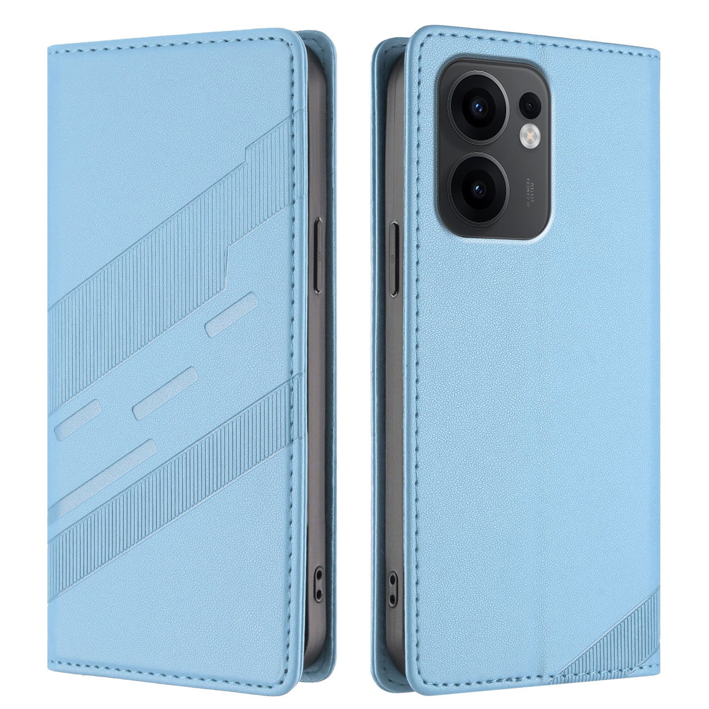 For Oppo Reno13 F 5G Phone Cases Punk Style Imprinted Wallet Stand Leather Cover - Baby Blue