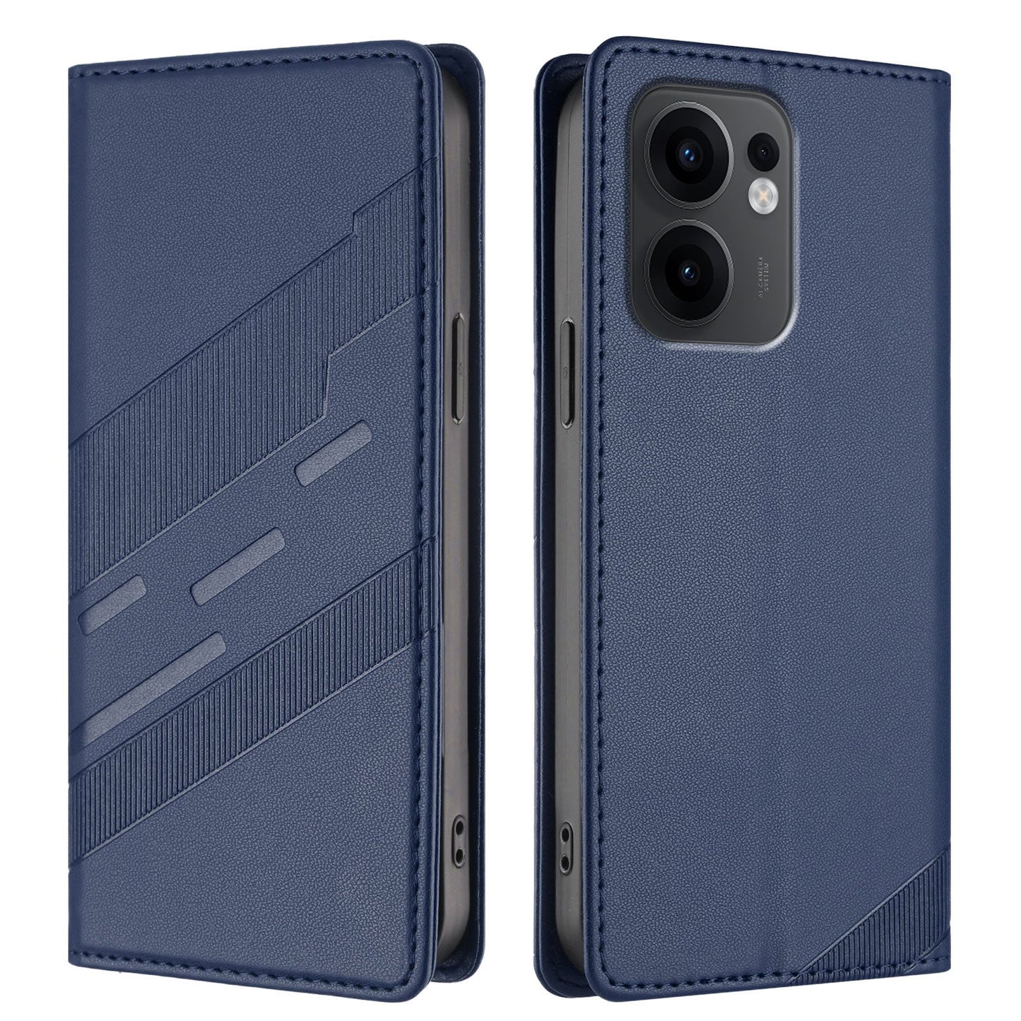 For Oppo Reno13 F 5G Phone Cases Punk Style Imprinted Wallet Stand Leather Cover - Dark Blue